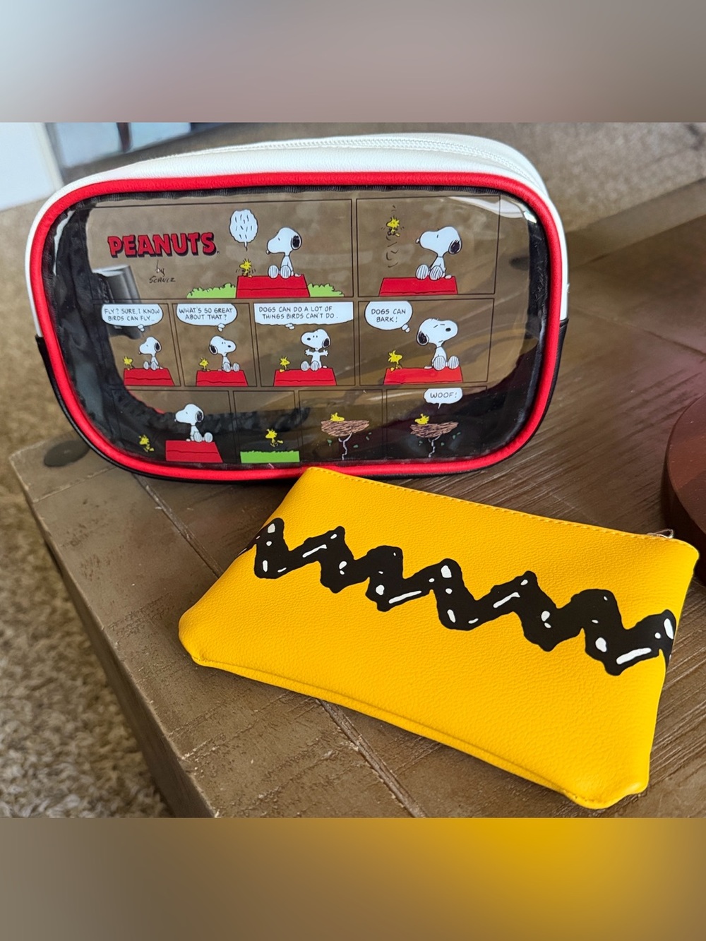 Peanuts bag and pouch great for makeup or used as a pencil case!
